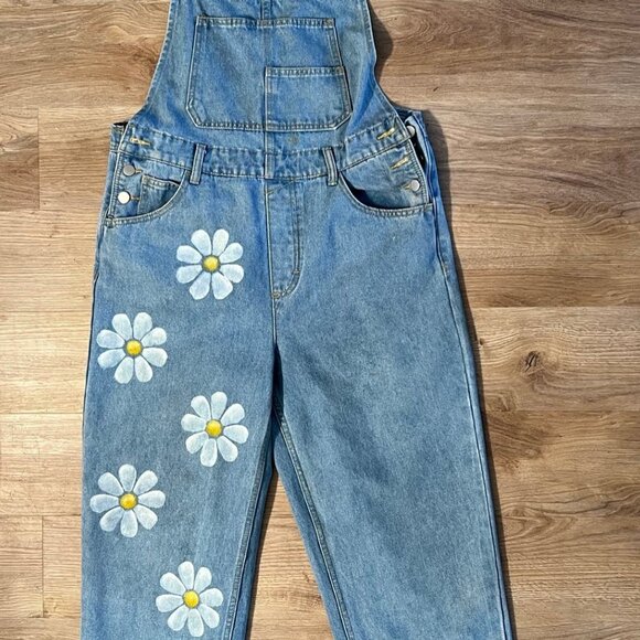 Custom Hand-Painted Daisy Denim Overalls – One of a Kind - Picture 1 of 3